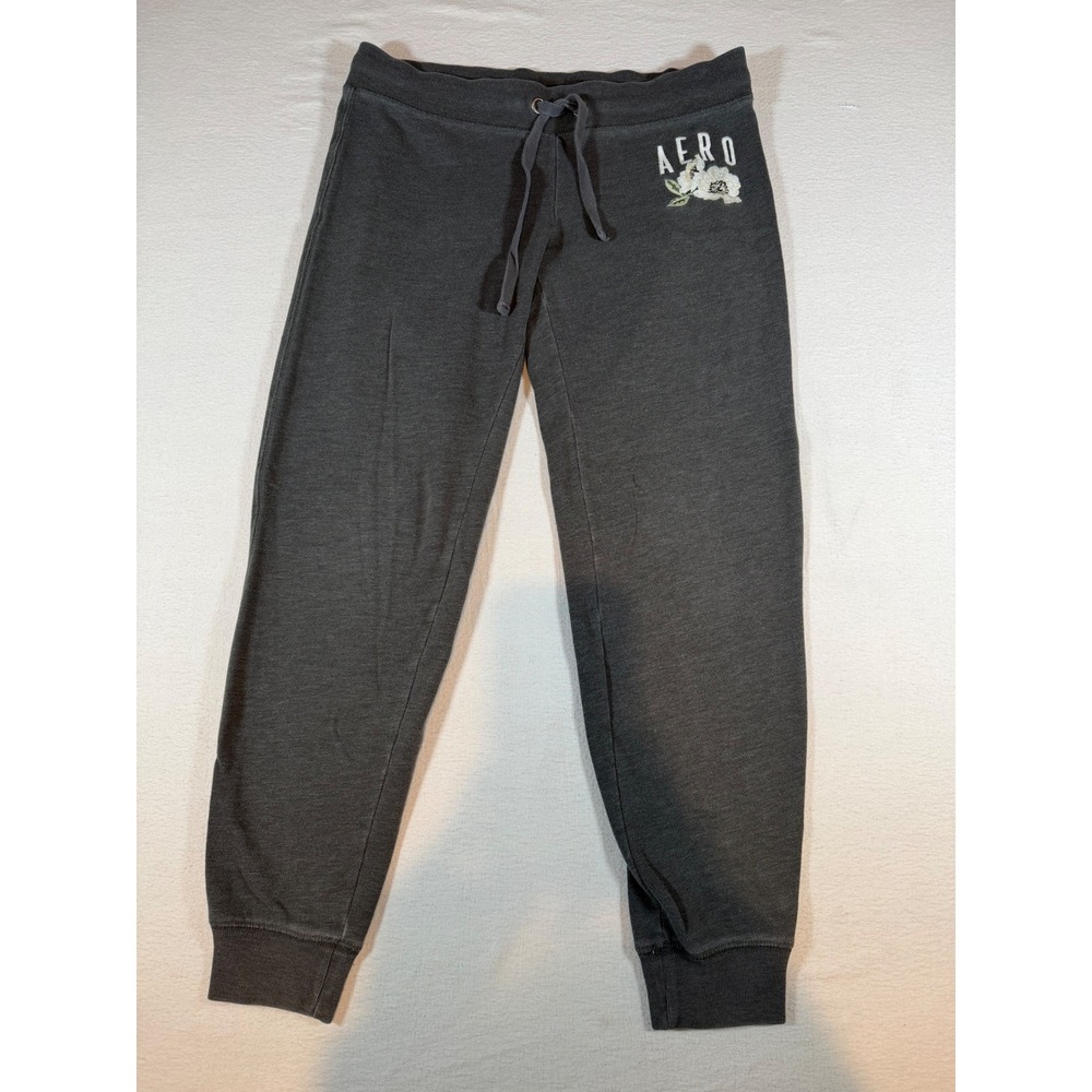 Aeropostale Womens Gray Floral Aero Logo Jogger Sweatpants Size S